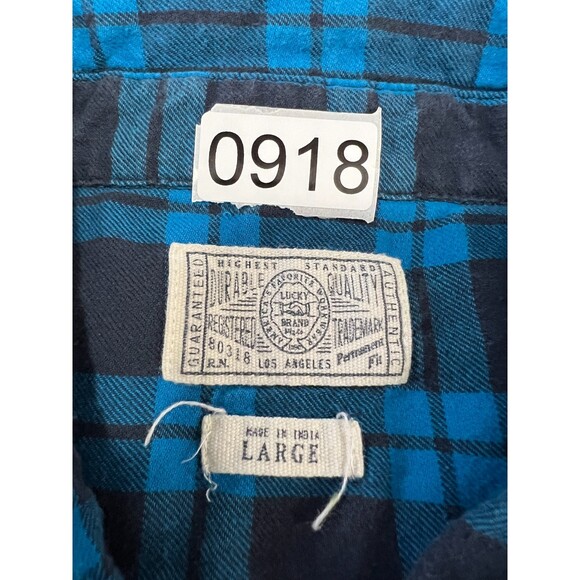Lucky Brand Men's Blue Plaid Flannel Button Down Shirt 100% Cotton Size L - Picture 9 of 9